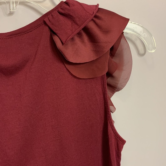 Ann Taylor extra small ruffled sleeveless tank top red wine Bordeaux burgundy - Picture 6 of 9